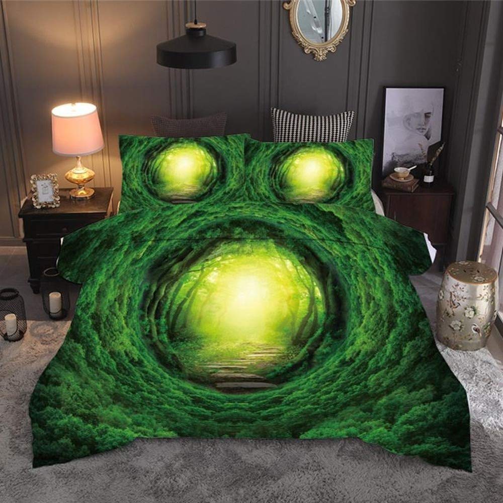 Housse de couette 3D verte en parure de lit double 228x228 cm aux reliefs visuels saisissants