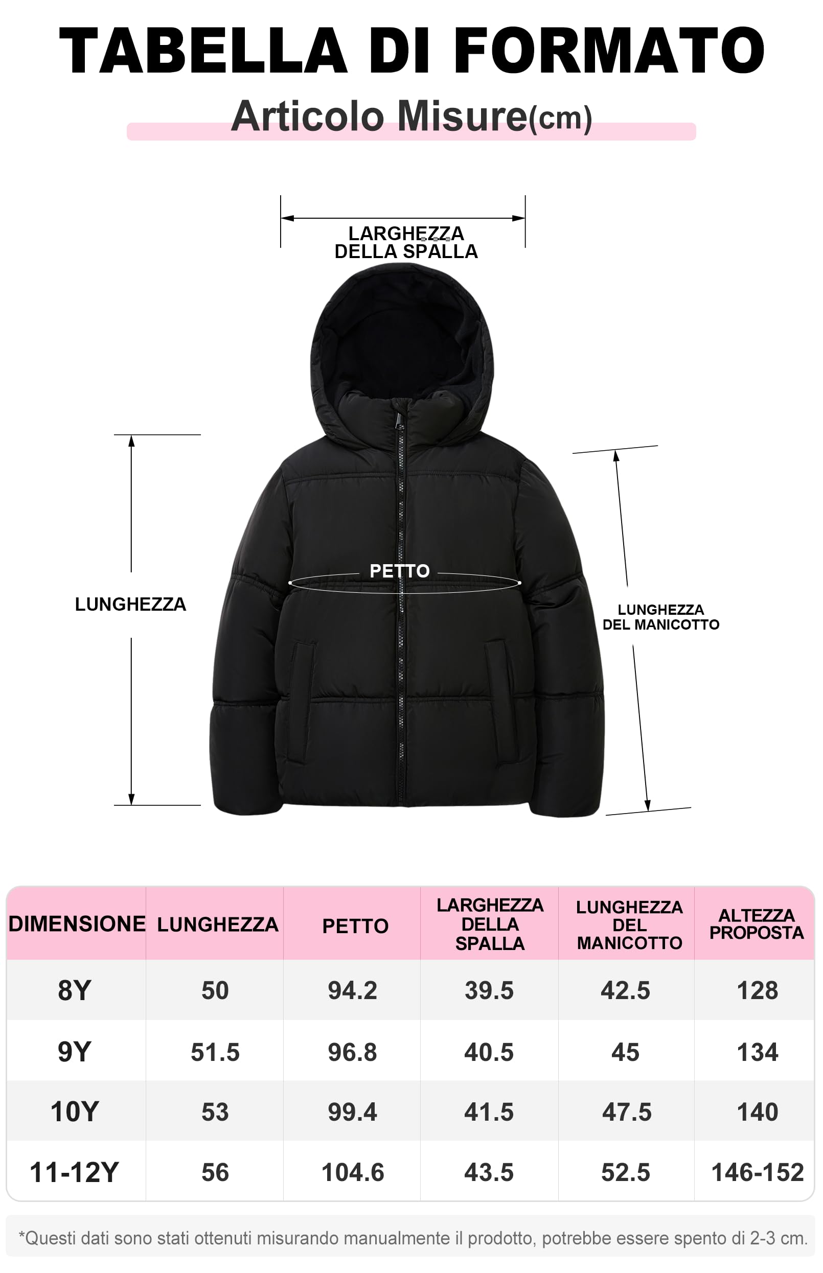 SOLOCOTE Cappotto invernale ragazza idrorepellente cappuccio fodera in pile tasche polsini elastici