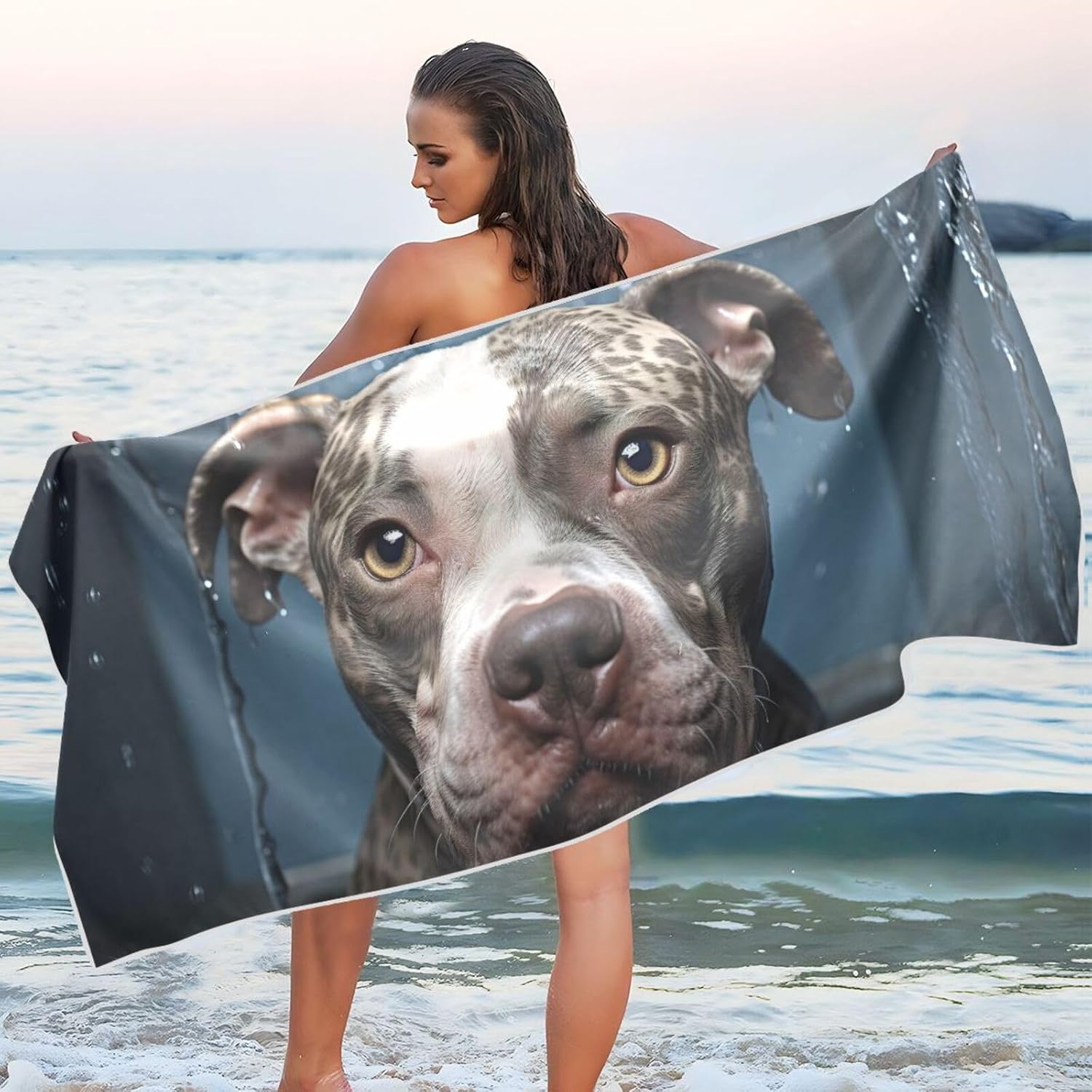 Microfiber Thin Lightweight Beach Towel Pitbull Dog Bath Quick Dry Pool Towels 31” x 71” Sand Free Absorbent Camping Yoga Towel for Swimming, Picnic, Gym