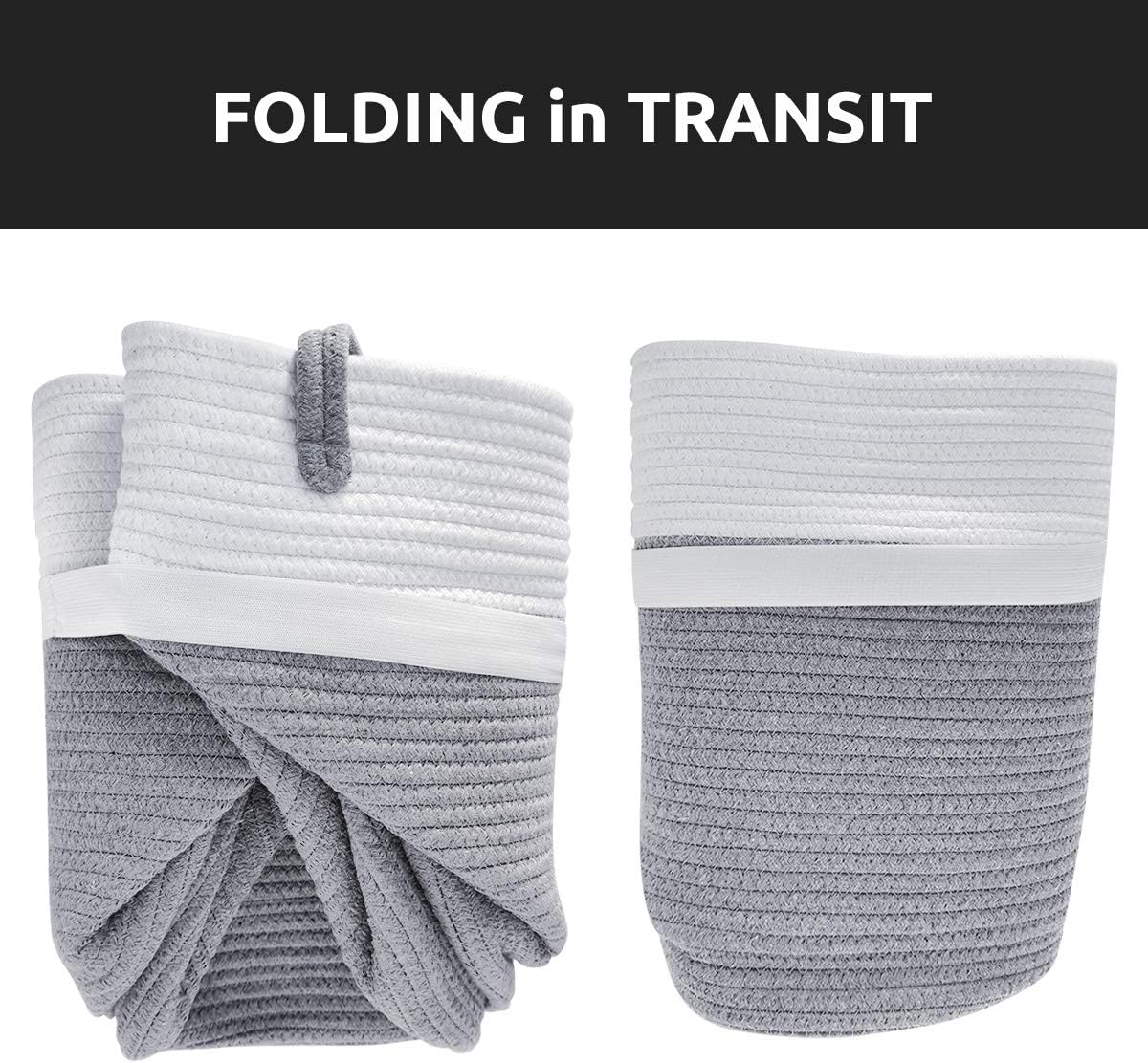 YOUDENOVA Cotton Rope Basket Large Blanket Basket Woven Storage Basket Toy Storage Organiser Nursery Decor Laundry Hamper with Handle 58L (38cm(D) x50cm(H) - Image 3