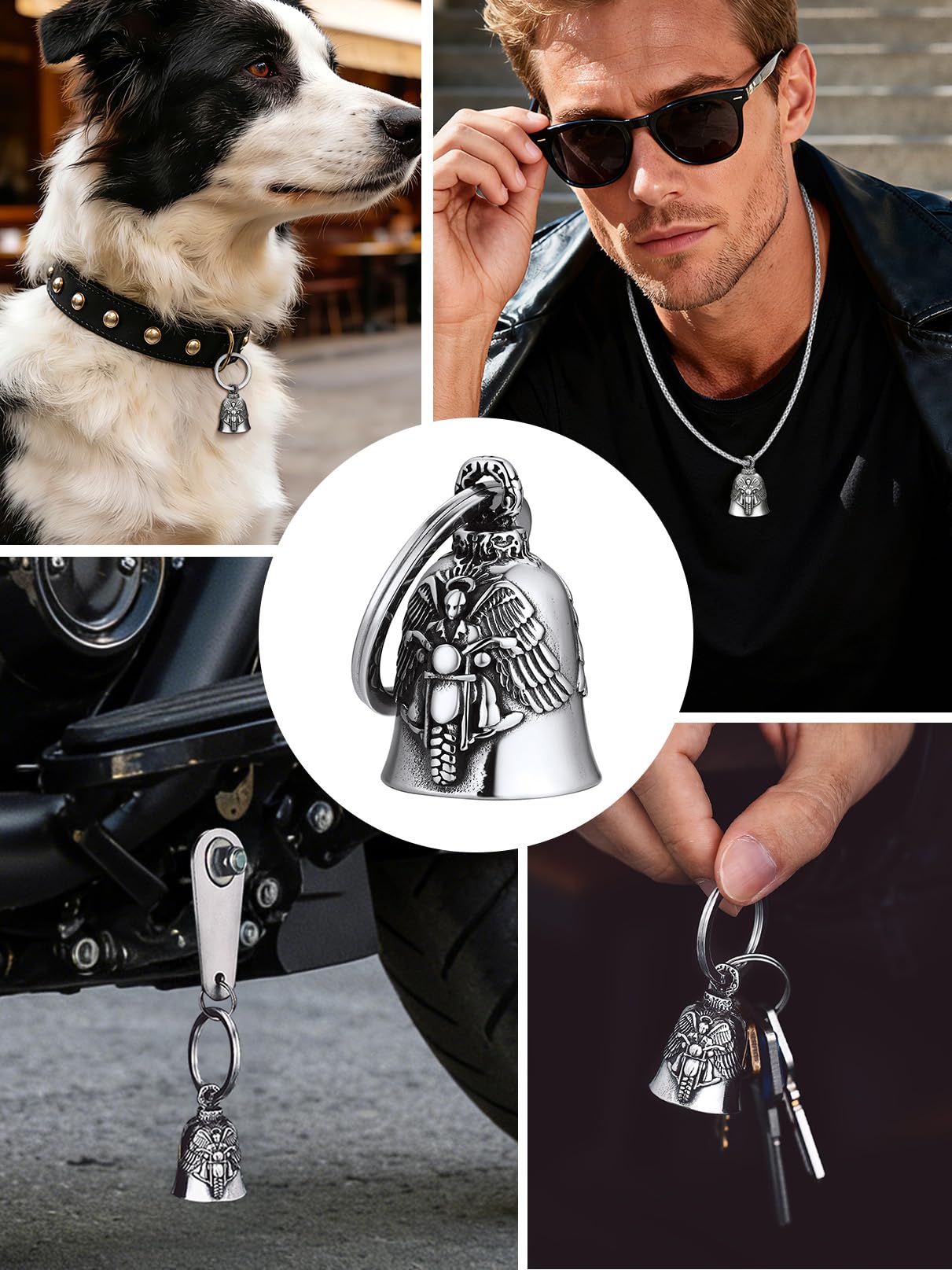 Bandmax Clochette Moto Porte Bonheur en Acier Inoxydable, Cloche de Moto Ailé à Motif d'Ange, Viking, Boussole, Marteau, Celtique, Crâne, Guardian Bell