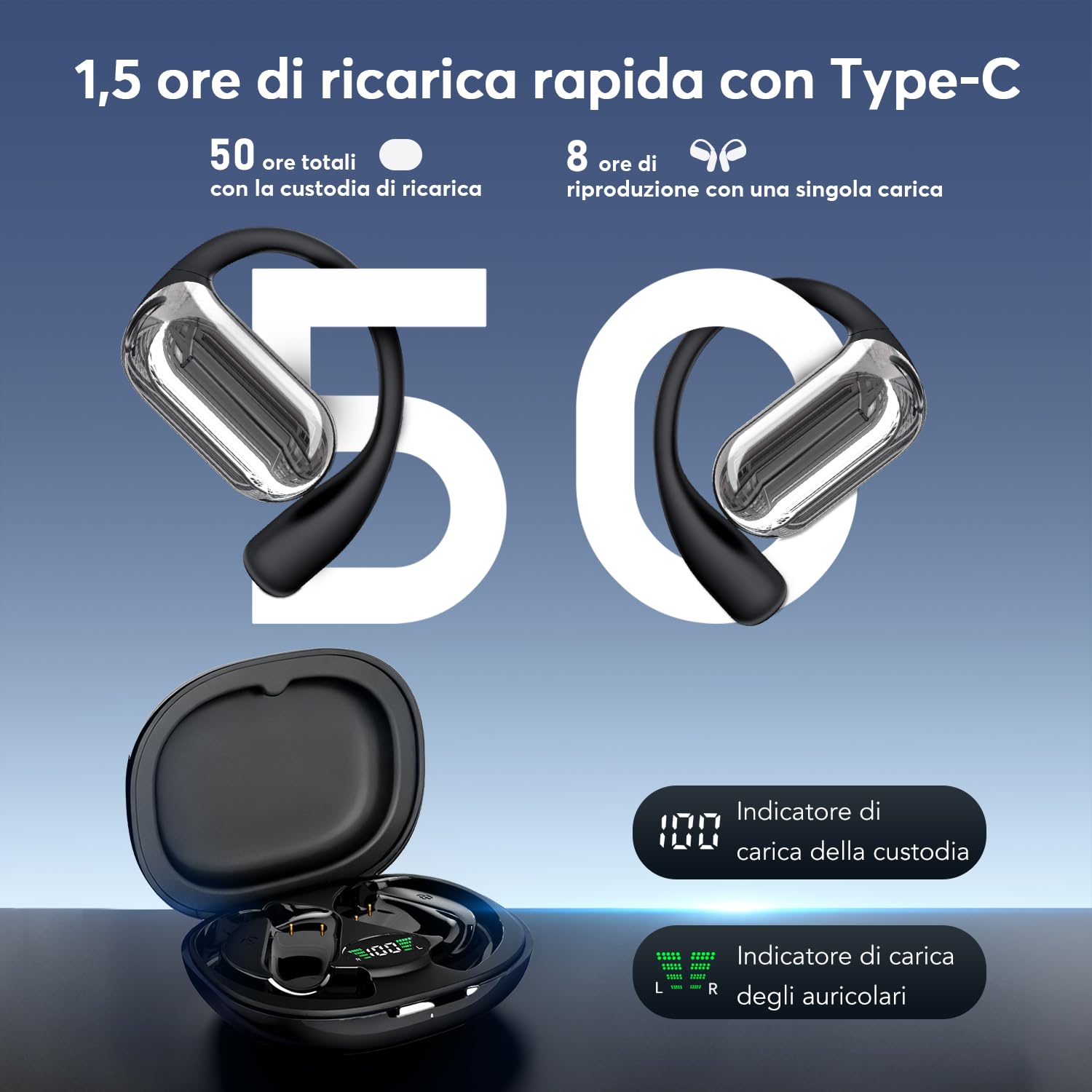 AI Cuffie Traduzione 4-in-1 in 188 Lingue Bluetooth 6.1 Auricolari Cuffiette Traduttore Istantaneo Vocale,Open Ear 60 ore Cancellazione Rumore ENC,IPX7 Traduttori Istantanei Vocali per Affari, Viaggi