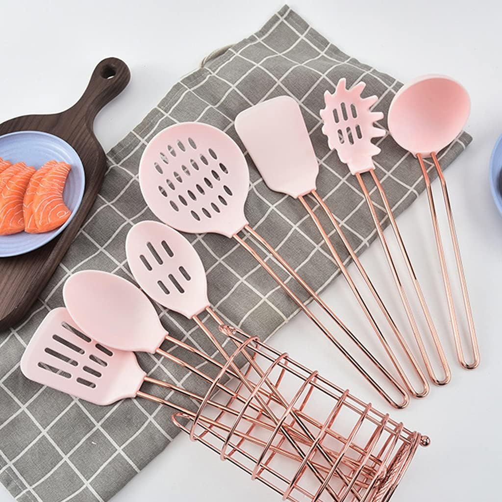 キッチン用品セット ステンレス鋼ハンドル 穴あきスプーンとランドル シリコーン調理台所用品セット 器具セット 銀器 ブラック
