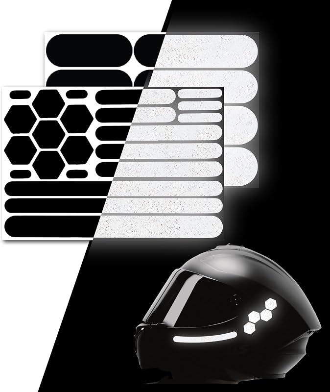 Reflective Gear 3M Reflective Black Stickers - Helmet Tape, Motorcycle Tape, Hi Viz Stickers for Helmets - Discreet Black Until Light Hits It (Combo Style)