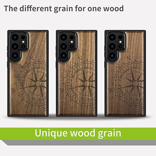 Miniatura 7 de Carveit Funda de madera para Galaxy S22 Ultra 2022 madera natural y TPU suave negro a prueba de golpes, funda de madera única y elegante compatible