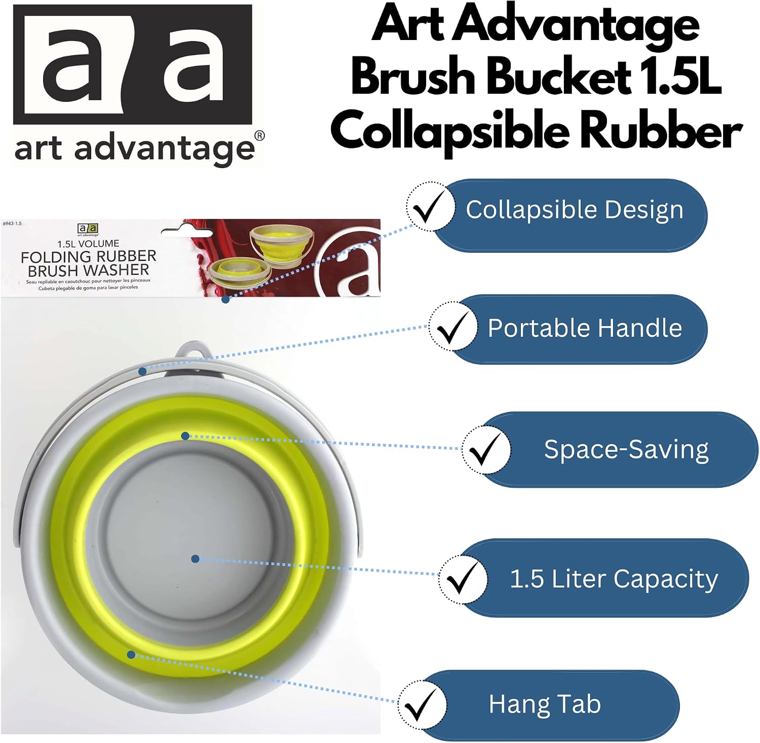 Art Advantage Brush Bucket 1.5L Collapsible Rubber