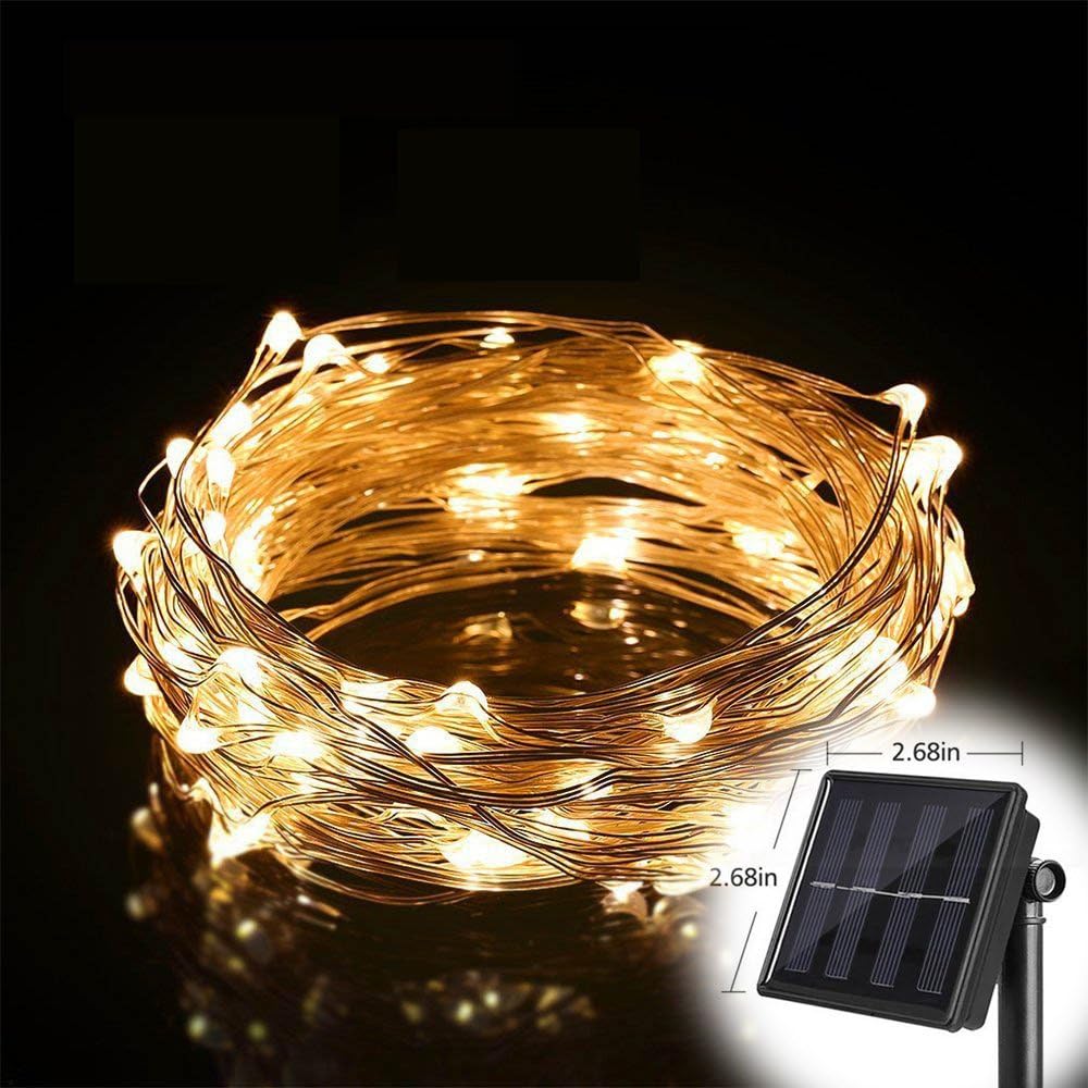 Solar Power String Light 16.5FT 50Leds ON/OFF Flash 2 Mode Copper Decor Led Light, Patio, Yard, Travel, Motor Home DIY Christmas decor