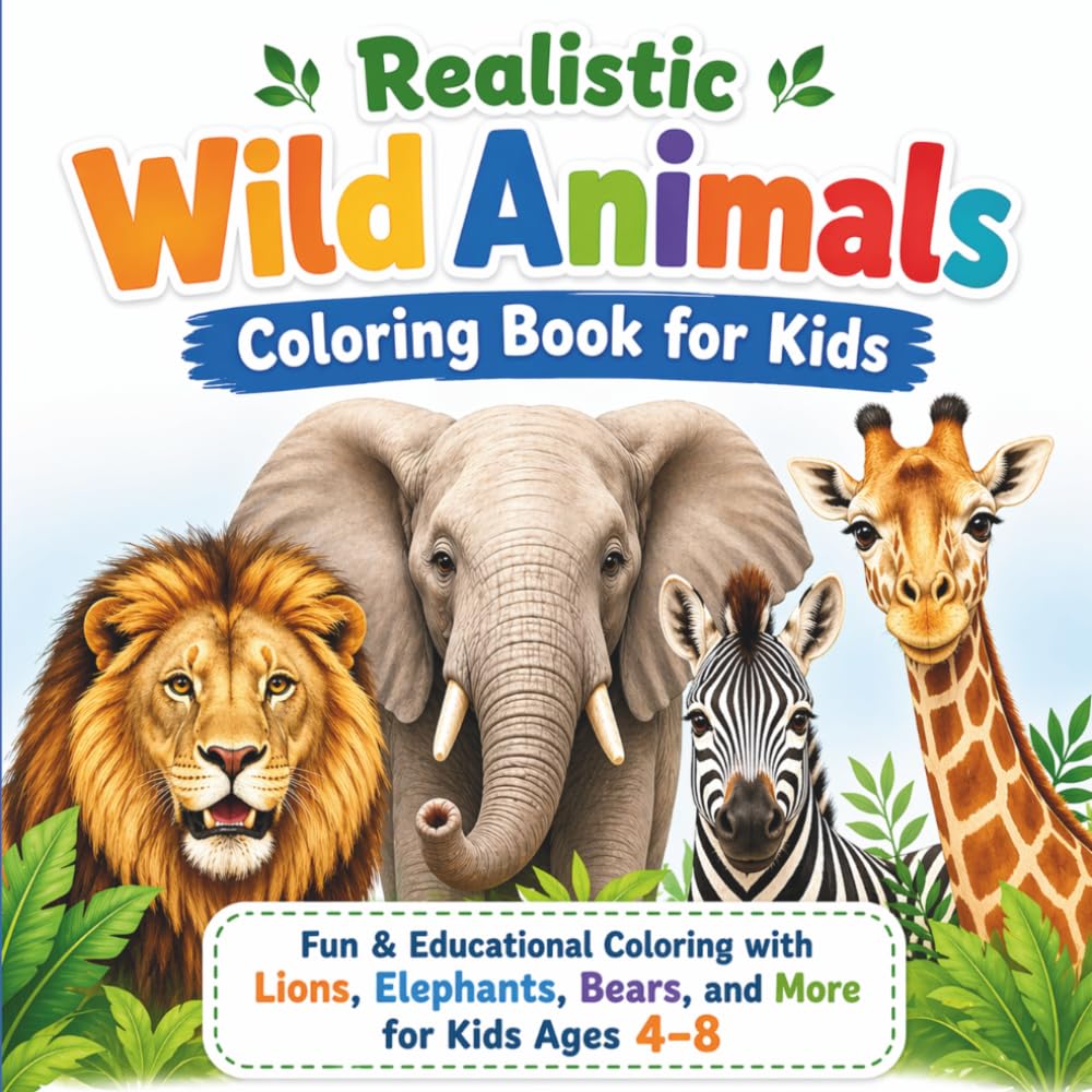 Realistic Wild Animals Coloring Book for Kids: Fun & Educational Coloring with Lions, Elephants, Bears, and More for Kids Ages 4–8 (Real World Coloring Adventures)