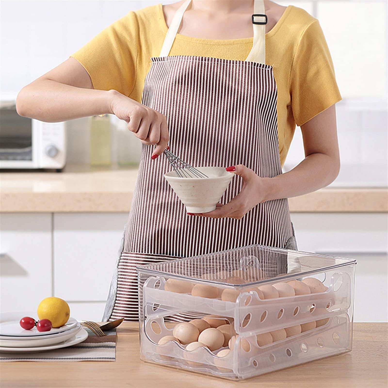 Caja de Huevos para Nevera, Caja de Almacenamiento Deslizante automática, organizadores de Nevera, Soporte para Huevos, contenedor, cajón de Nevera, Caja de Huevos apilable