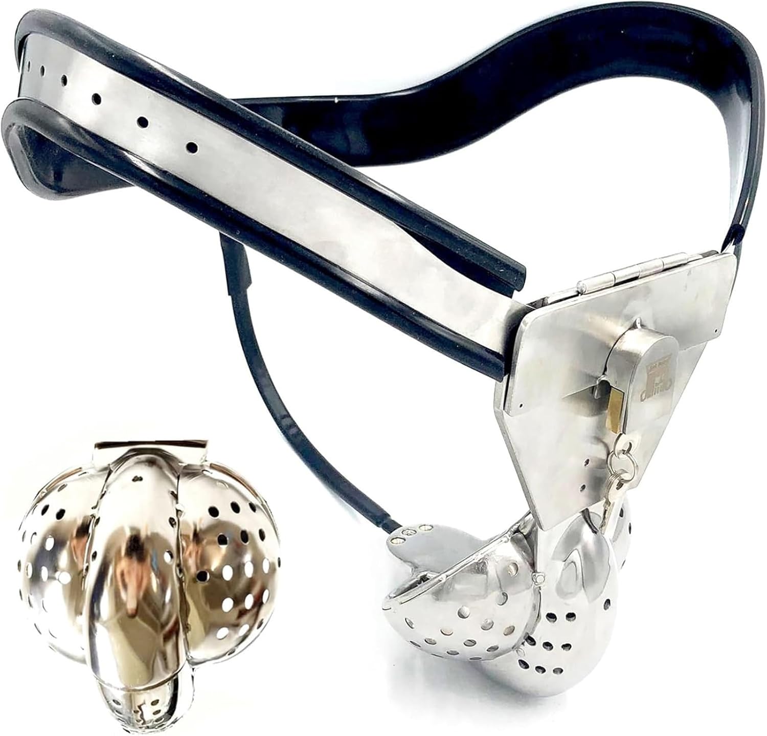 Chastity Belt for Men with Ventilated Penis Cage, SM Stainless Steel Chastity Cage Penis Cage Chastity Cage Bondage Fetish Chastity Belt Chastity Device Sex Toy for Men