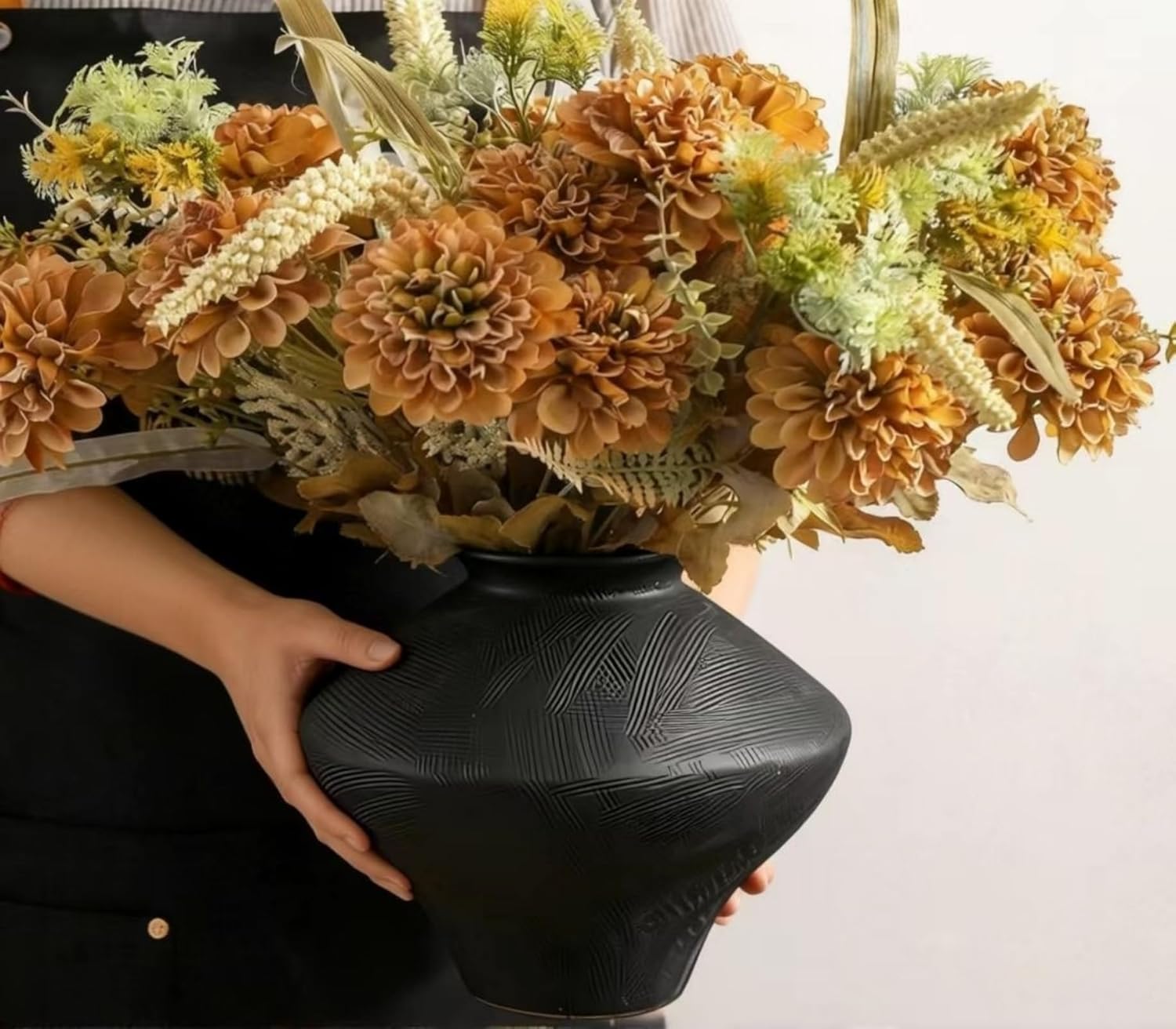 Rustic Ceramic Vase,Vintage Flower Vase,Rustic Vase,Farmhouse Decorative Vases for Home Decor, Table, Living Room, Shelf Decor (Black)