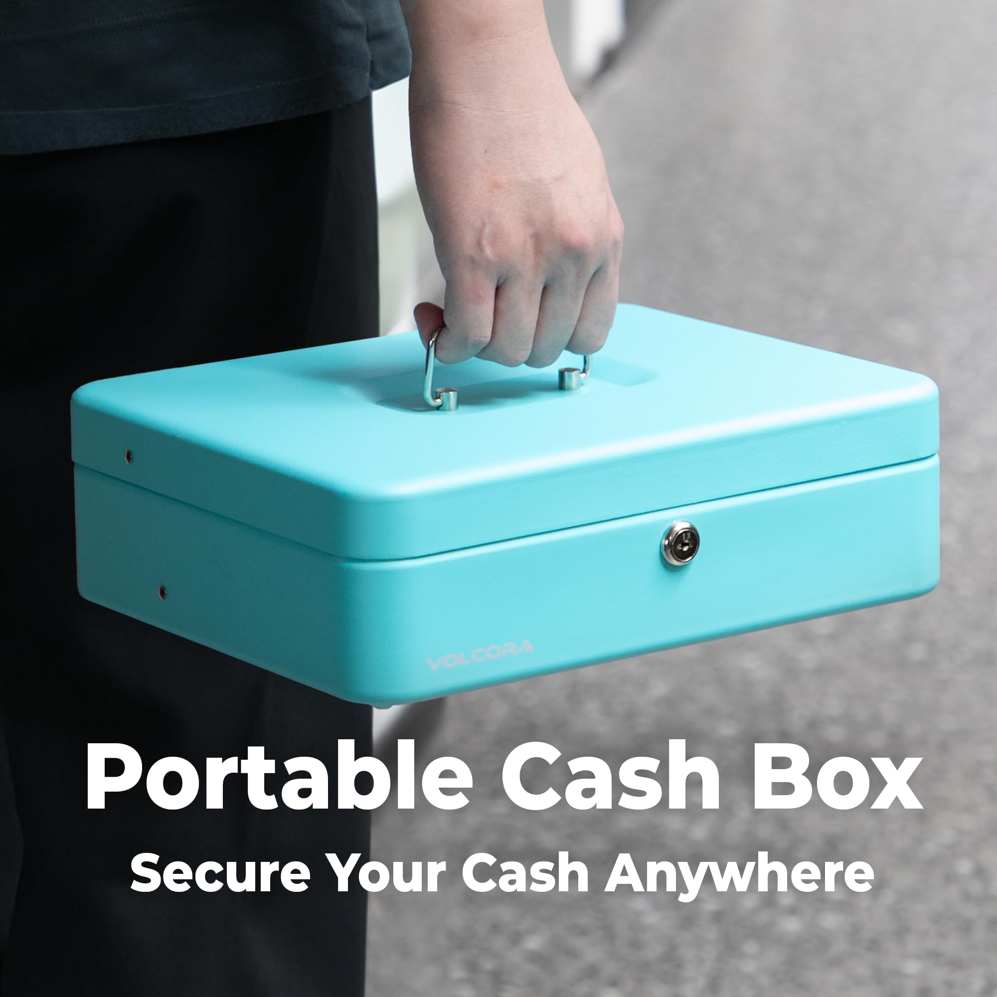 Cassetta contanti con serratura a chiave - Portamonete a più livelli in acciaio con coperchio e slot per banconote | Portatile Compact Safe | 4 chiavi | Scatola portaoggetti in metallo ciano per
