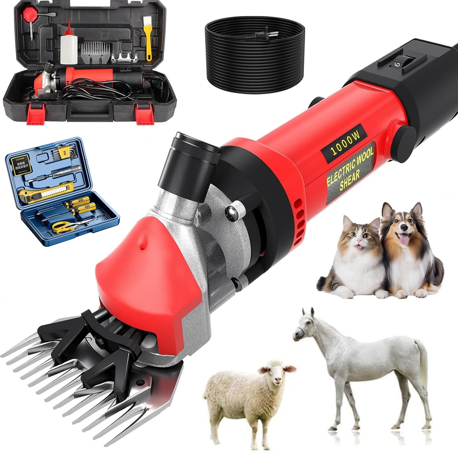 Tosatrice elettrica per Pecore, tosatrice Professionale per Animali a 3800 Giri/min, tosatrice per Pecore a 6 velocità, Robusta, con Lama in Acciaio Inox Staccabile, per Cavalli, Pecore e capre