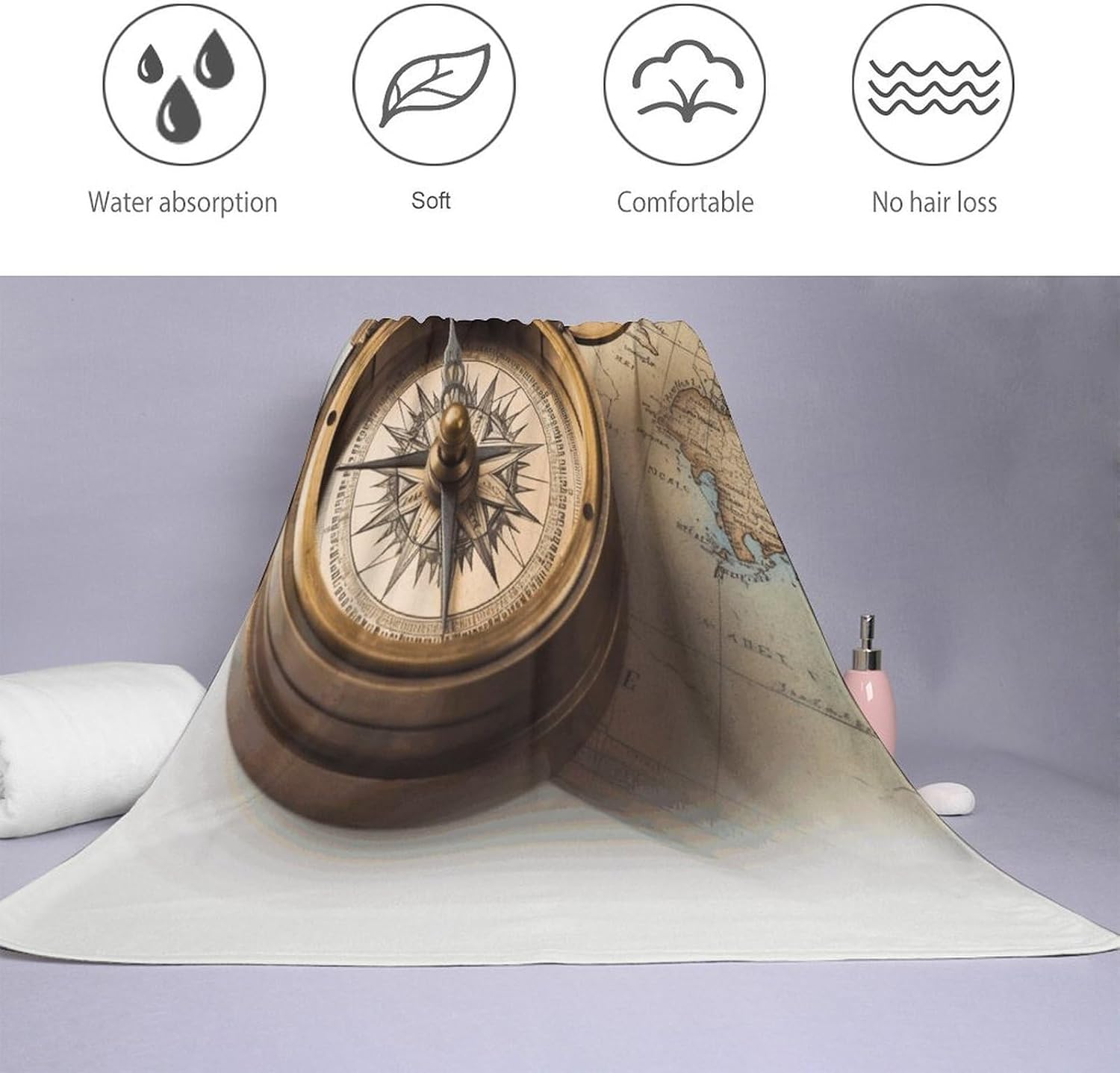 Old Compass Towel Vacation Accessories Essentials Soft Lighterweight，Bath Towel for Adults Women Men，Bath Towels Gift for All Occasions, Machine Washable.
