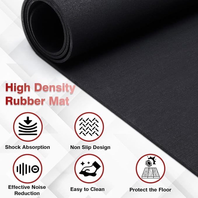 Alfombra para caminadora para pisos de madera - Alfombra 100% de goma reciclada para gimnasio en casa, durable y antideslizante miniatura 3
