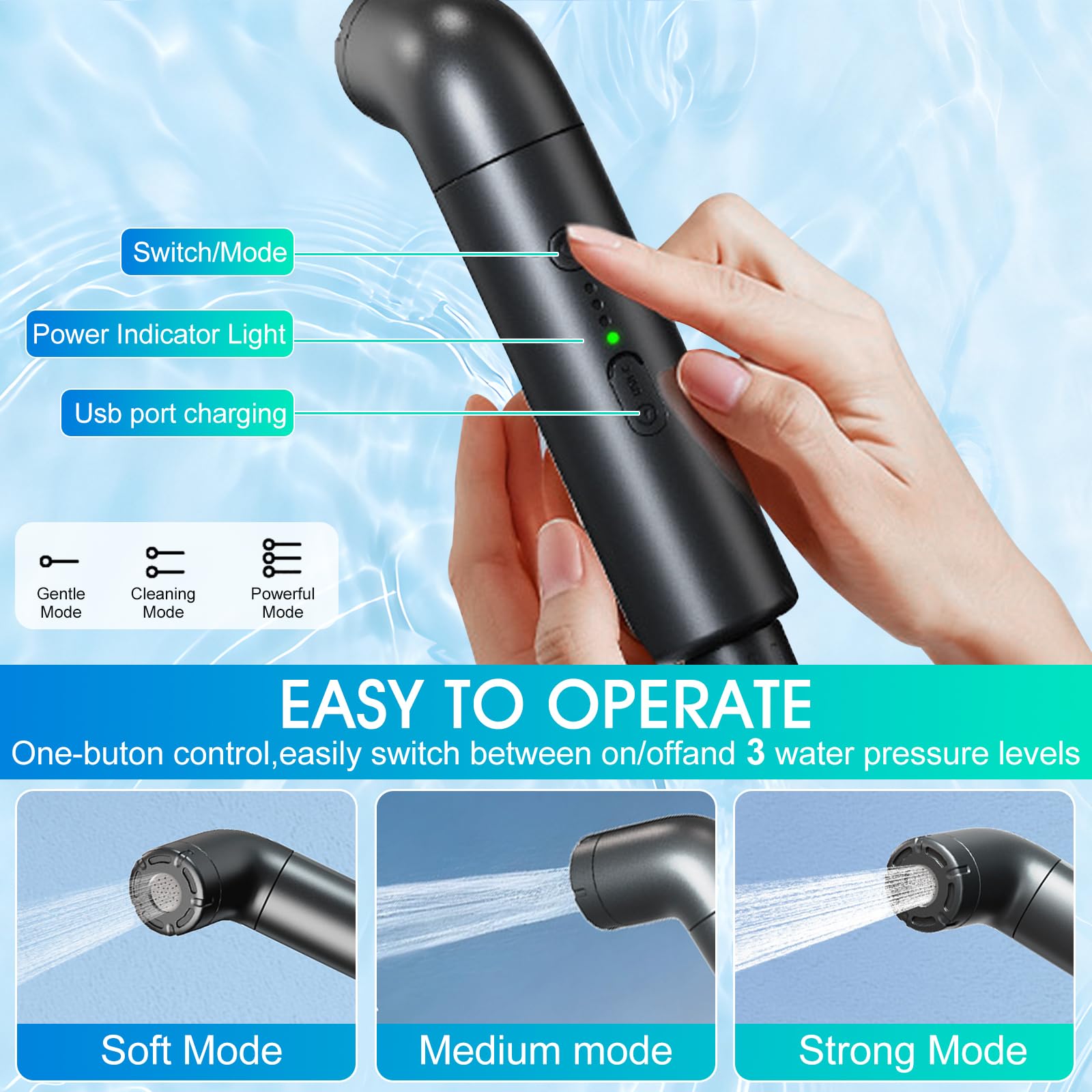 Bidet portatile, bidet elettrico ricaricabile da 2,5 l, bidet WC portatile con serbatoio d'acqua per campeggio all'aperto, doccia musulmana spray pulito per l'igiene personale