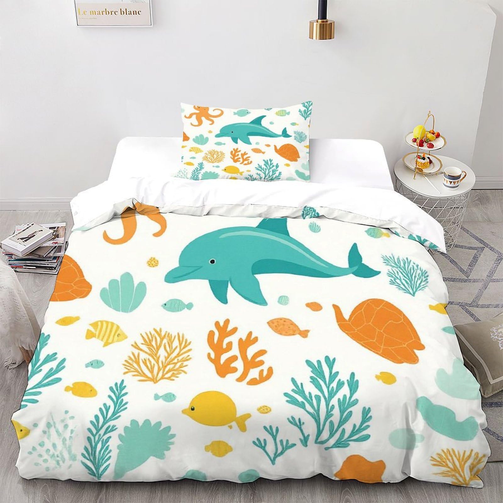 Housse couette poulpe ocean pour chambre enfant et adulte marine