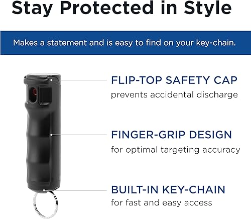 Miniatura 3 de Mace Security Gas pimienta de la fuerza policial, con tinta identificadora invisible UV, funda rígida Keyguard, llavero y apertura fácil, para 10