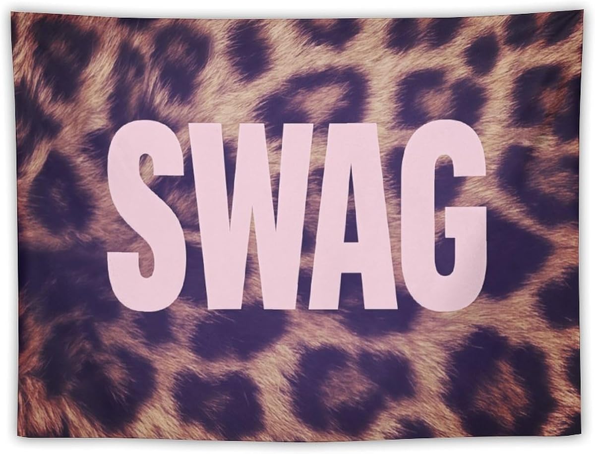 Gyvif Leopard Print Pink SWAG Slogan Wall Tapestry, Y2K Street Style Wall Hanging For Bedroom Dorm, Gift For Teens & Streetwear Lovers