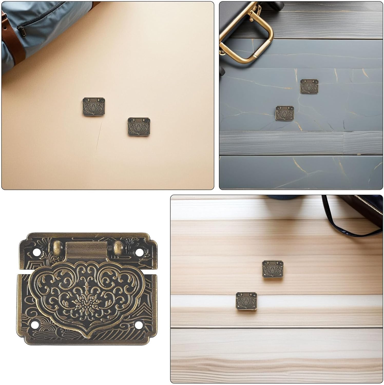 VALICLUD 6pcs Antique Metal Hasps Latches for Wooden Boxes Vintage Chest Clasp Retro Decorative Cabinet Door Lock Hardware for Jewelry and Storage Cases