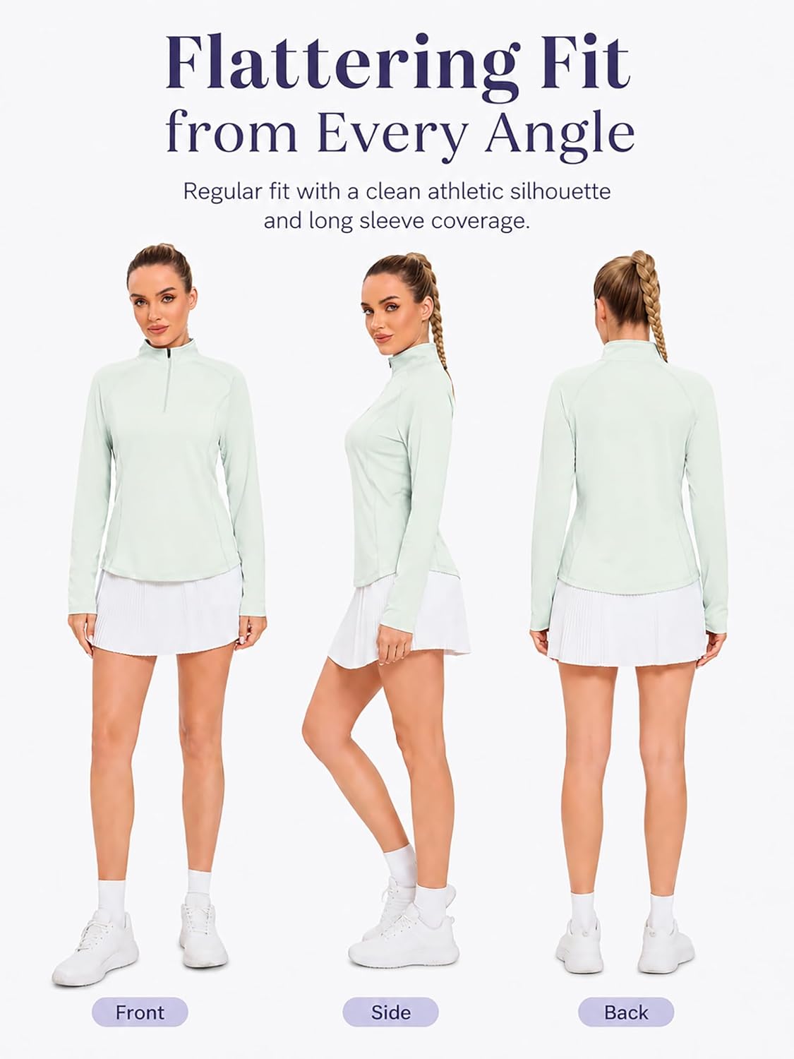 Womens Golf Quarter Zip Pullover Lightweight 1/4 Zip Mock Neck Athletic Top UPF 50+ Long Sleeve Golf Tennis Shirt