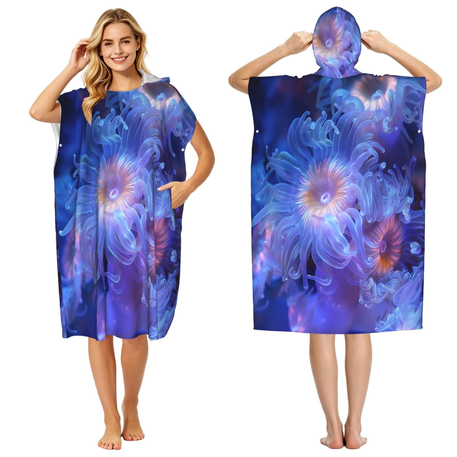 KLGRTJHK Sea Anemone Adult Hooded Beach Poncho Towel 43"X35"