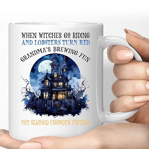 Novelty Gift Coffee Mug Novelty Gift Spooky & Fun Gifts For Grandma's & Granddaughter On Halloween - When Witches Go Riding And Lobsters Turn Red