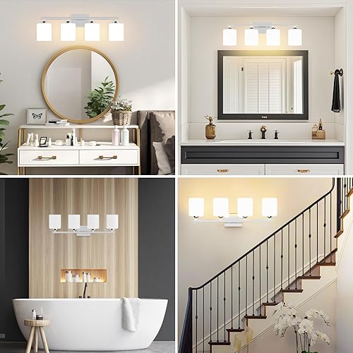Miniatura 31 de Quntis Lámparas de baño negras de 4 luces con 5 modos de color, lámpara de tocador moderna regulable de 27 pulgadas sobre espejo, lámpara de pared