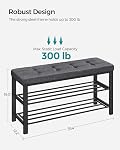 SONGMICS Shoe Storage Bench, Entryway Bench with Cushion, 31 x 100 x 49 cm, Shoe Rack with Seat, Space-Saving, Modern Style, for Living Room, Bedroom, Hallway, Dark Gray and Ink Black ULBS579B33 | Shoe Rack with Seat, Space-Saving, Modern Style, Dark