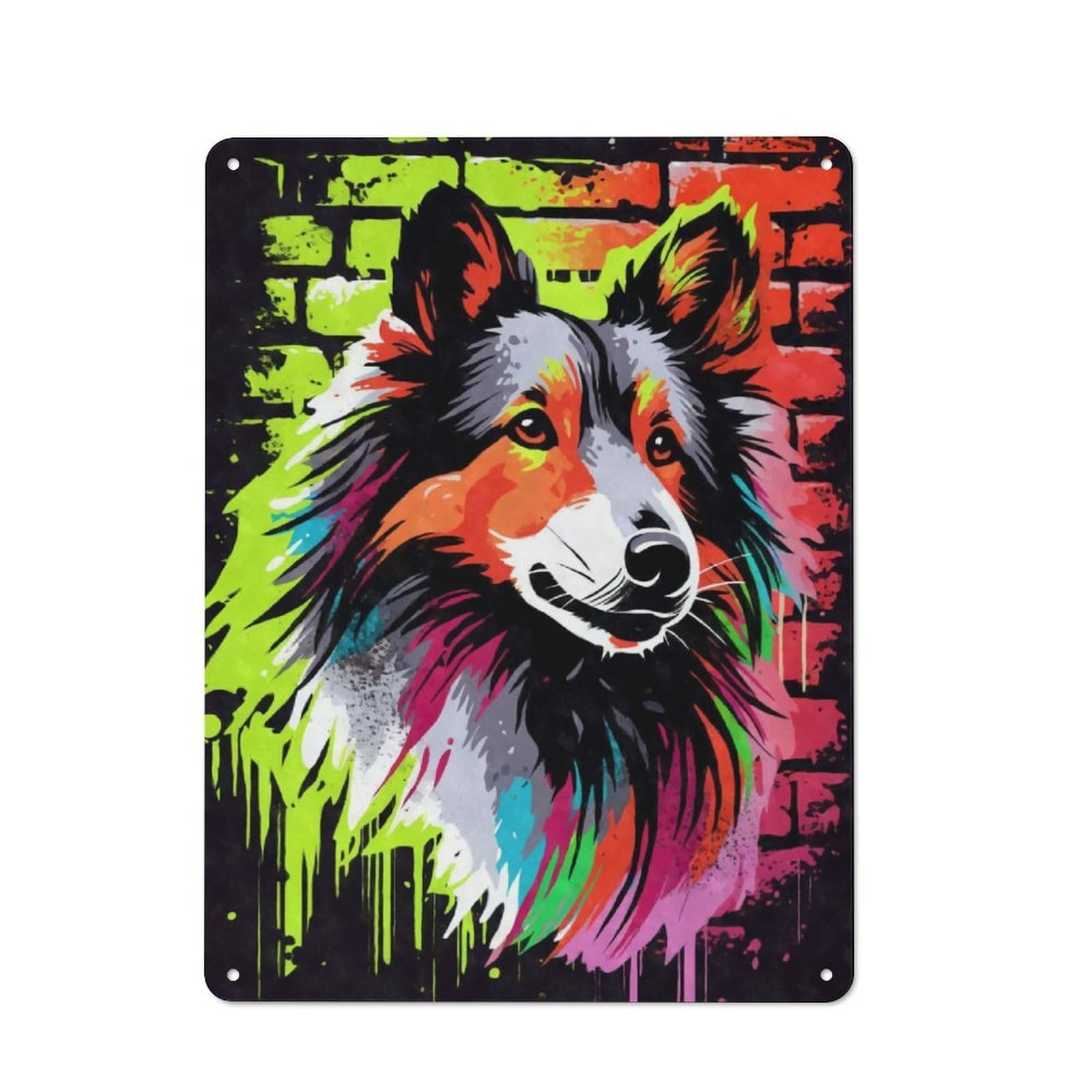 Junmoney Shetland Sheepdog Graffiti Vintage Tin Sign 40X30cm With For Café Or Restaurant, For Kitchen, Dining Room And Home Bar Wall Decor