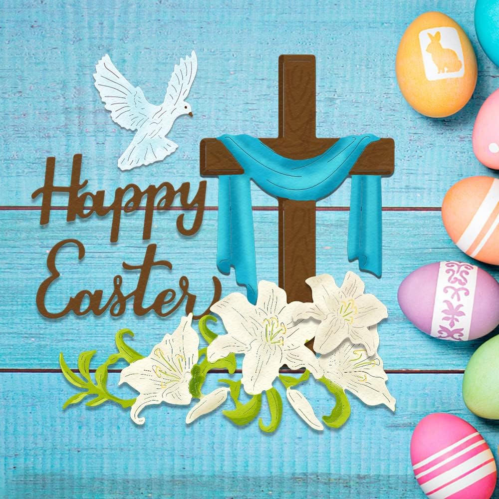 Easter Flowers Cross Metal Cutting Dies Happy Easter Words Animals Die Cuts for Card Making - Easter Embossing Stencil Template Tool for Easter Day DIY Scrapbooking Photo Album Card Craft Decoration image 3