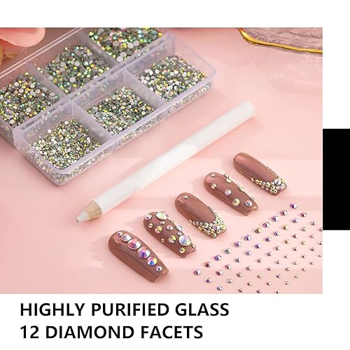 Miniatura 6 de KIMSHINY Kit de diamantes de imitación para arte de uñas, 7200 diamantes de imitación AB con parte trasera plana para manualidades, mezcla de 6