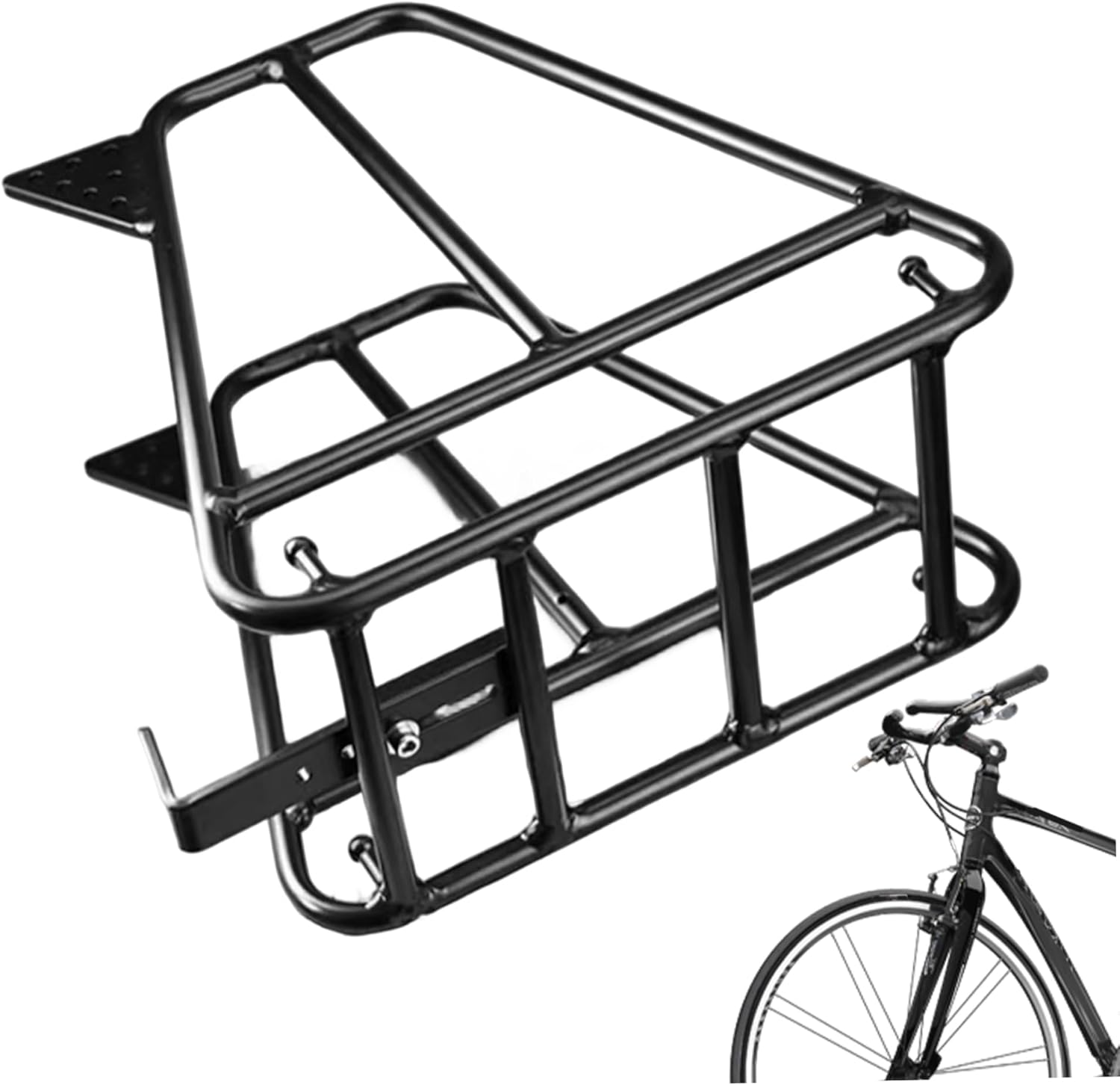 Front Bike Rack, Heavy Duty Aluminium Alloy Multipurpose Trapezoidal Design Bike Cargo Rack with Adjustable Connecting Rod f