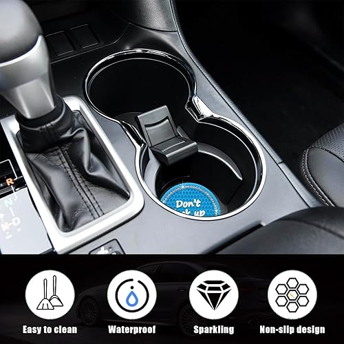 Miniatura 3 de Paquete de 2 posavasos brillantes para automóvil, 2.75 pulgadas, antideslizante, con inserción automática, tapete de cristal perfecto para mujeres y