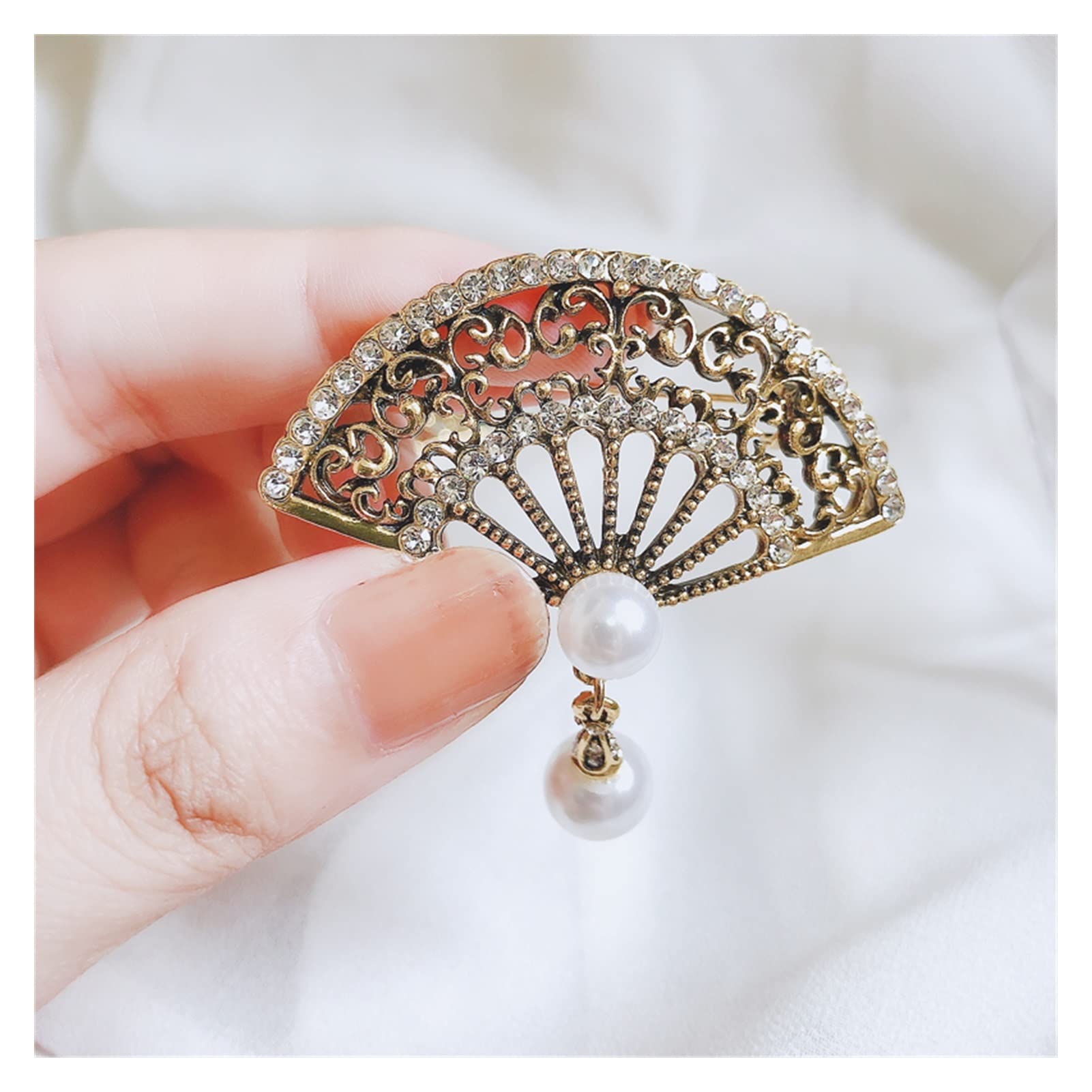 WXKAGF Vintage Stone Fan broszka przypinki broszki Rhinestone dla kobiet akcesoria metalowe klips do szalika