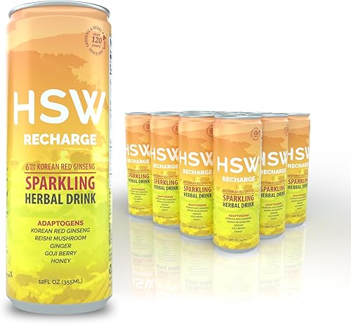 Miniatura 1 de HSW Recharge - Bebida espumosa de ginseng rojo coreano, hongos Reishi, jengibre, bayas de Goji, bebidas de hierbas de miel, sin cafeína, sin azúcar,
