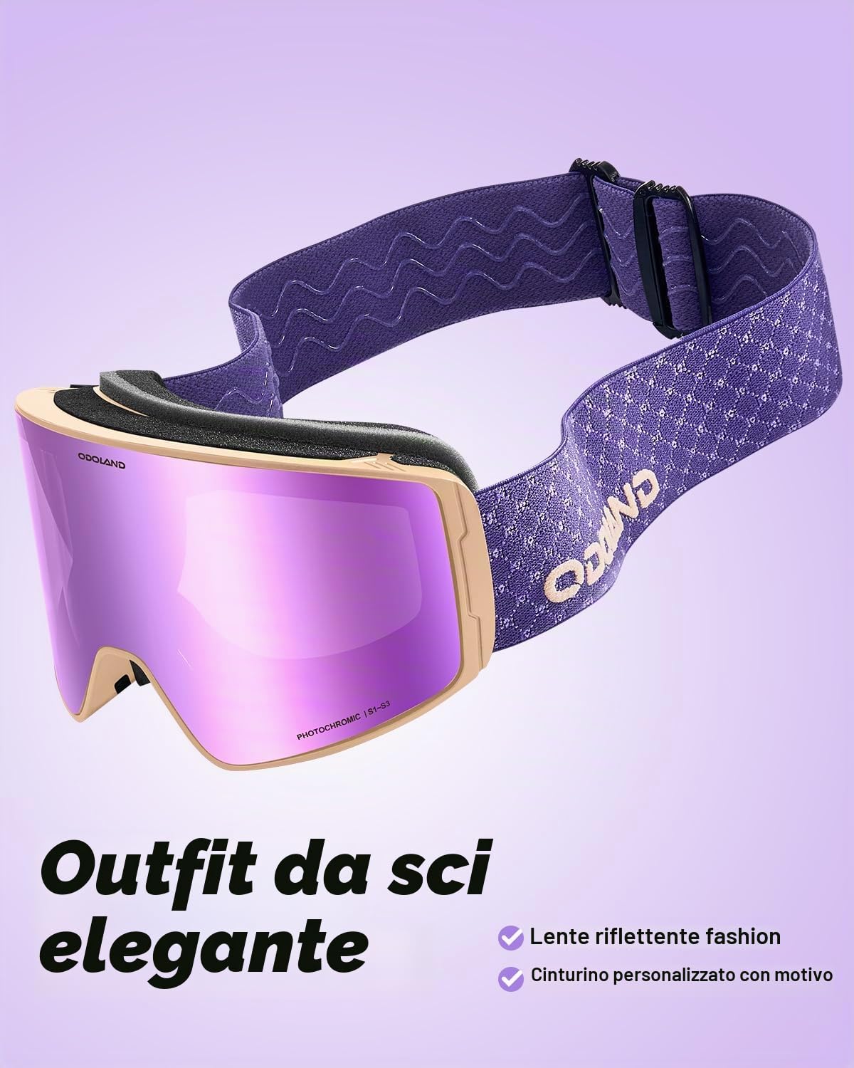 Odoland Occhiali da Sci Fotocromatici Maschera da Snowboard Cilindrici Antiappannamento Protezione UV400 Occhiali da Sci e Snowboard per Adulti Ragazzi Uomo Donna