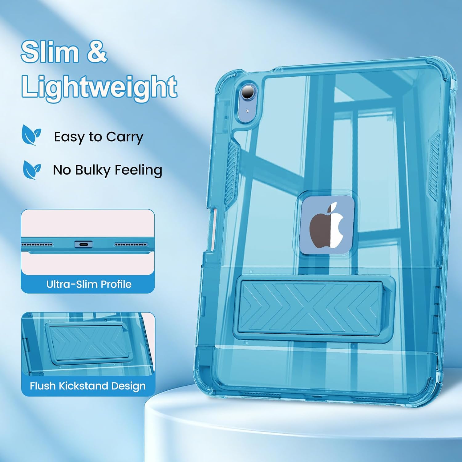 INFILAND Case for iPad A16 11 inch 11th Generation, iPad 10th Generation Case 10.9 Inch, Crystal Clear Slim Protective Cover with Stand & Pencil Holder, Shockproof & Scratch-Resistant (Sky Blue) image 4