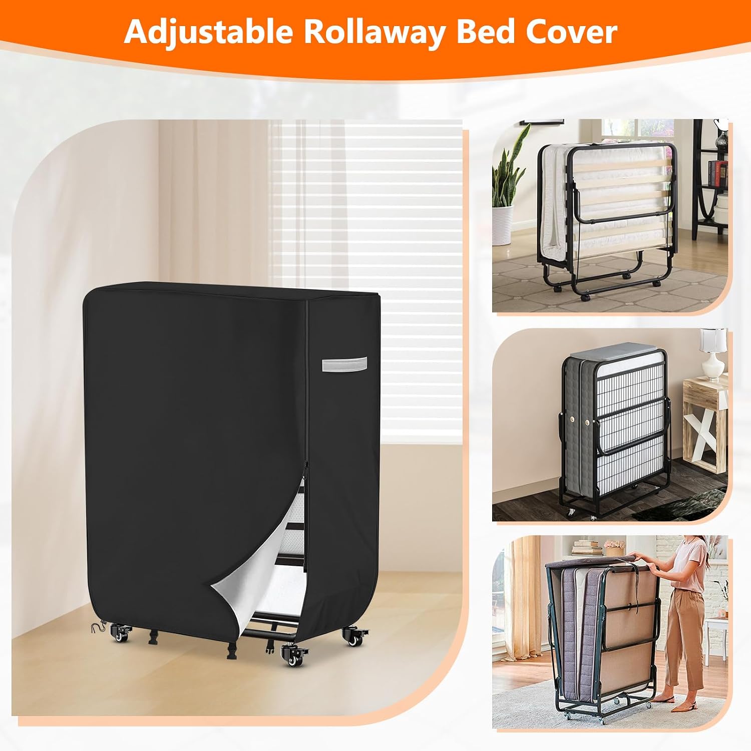 COSHNIBI Rollaway Bed Storage Cover,Heavy Duty Waterproof Storage Cover with Zipper for Twin Size 38-Inch Folding Bed,39" L x 15" W x 45" H,Black