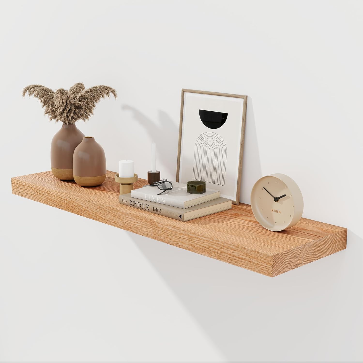 RICHFOCUS Floating Shelves for Wall 36 Inch Solid USA-Sourced Oak Wooden Shelves for Bathroom Kitchen 9" Deep Modern Wood Shelf with Heavy-Duty Bracket for Wall Mounted, Natural Finish Natural Oak 36" W, 1-Pack