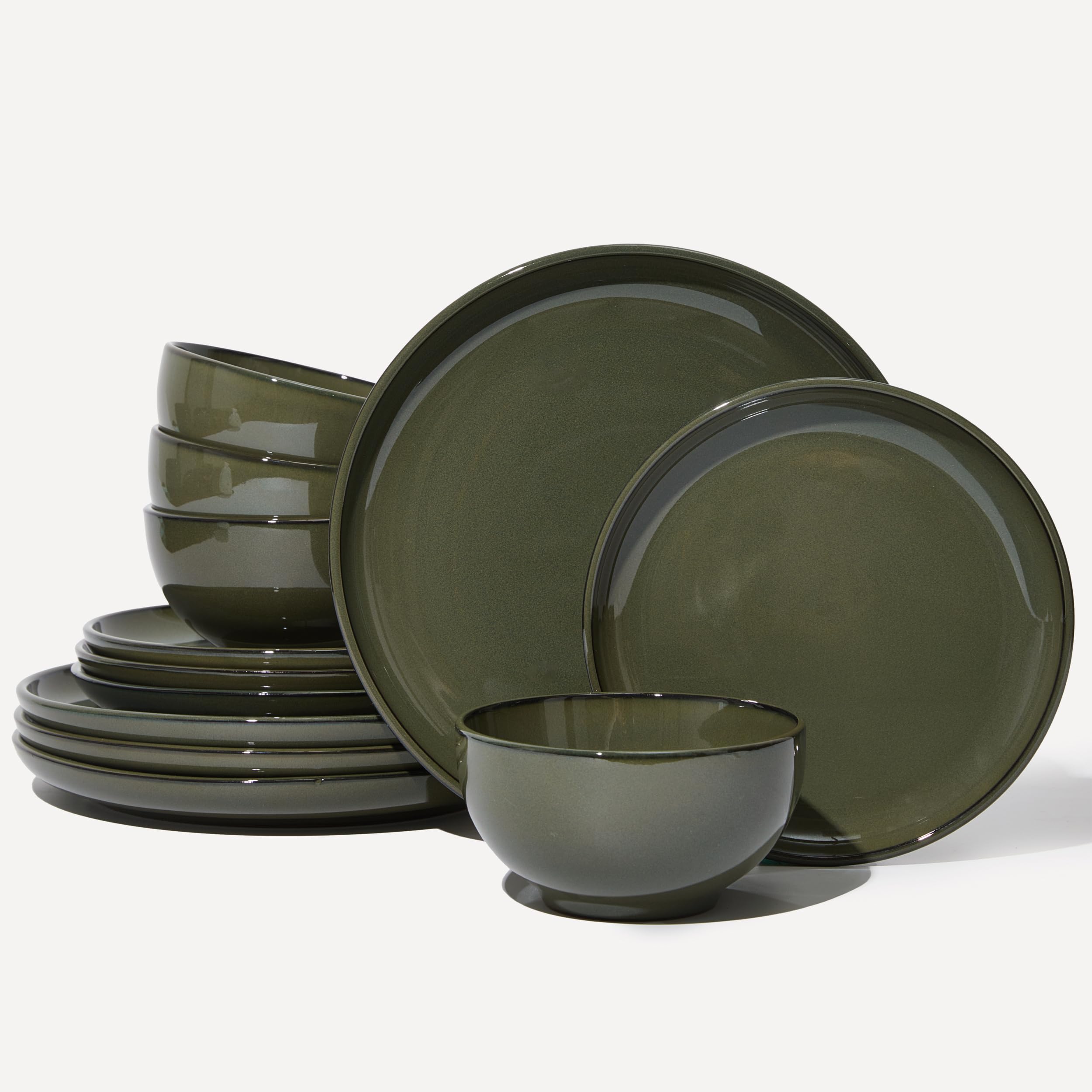 similar,incomplet)Santorini Mist Terracotta Reactive Glaze Plates and Bowls Sets, Stoneware Dinnerware Sets, Microwave and Dishwasher Safe Ceramic Dish Set Service for 4, Blackish Green
