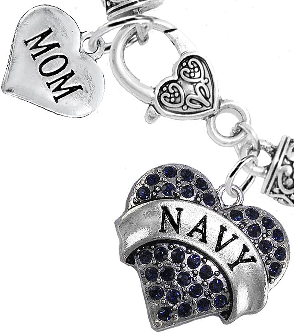 Cardinali Jewelry Navy Mom Blue Crystal Heart Bracelet, Hypoallergenic, Will NOT Irritate Anyone with Sensitive Skin. Safe- Nickel, Lead and Cadmium Free