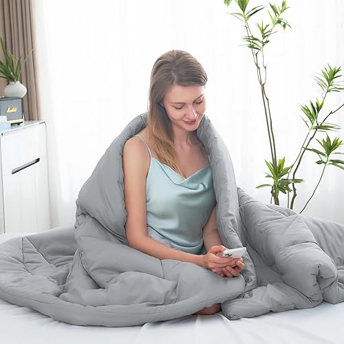 Miniatura 6 de JOLLYVOGUE Juego de edredón tamaño King, reversible, color gris claro, para todas las estaciones, juego de cama de 3 piezas con 1 edredón y 2 fundas