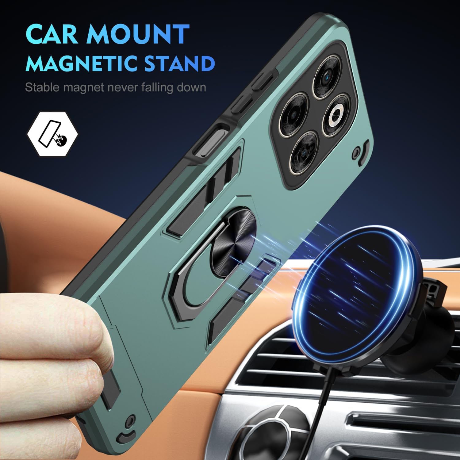 ZORSOME Compatible with ZTE Axon 70 Full Protective Case, Compatible with ZTE Axon 70 3 Layer Rugged Shockproof Protective Case with Kickstand,Green