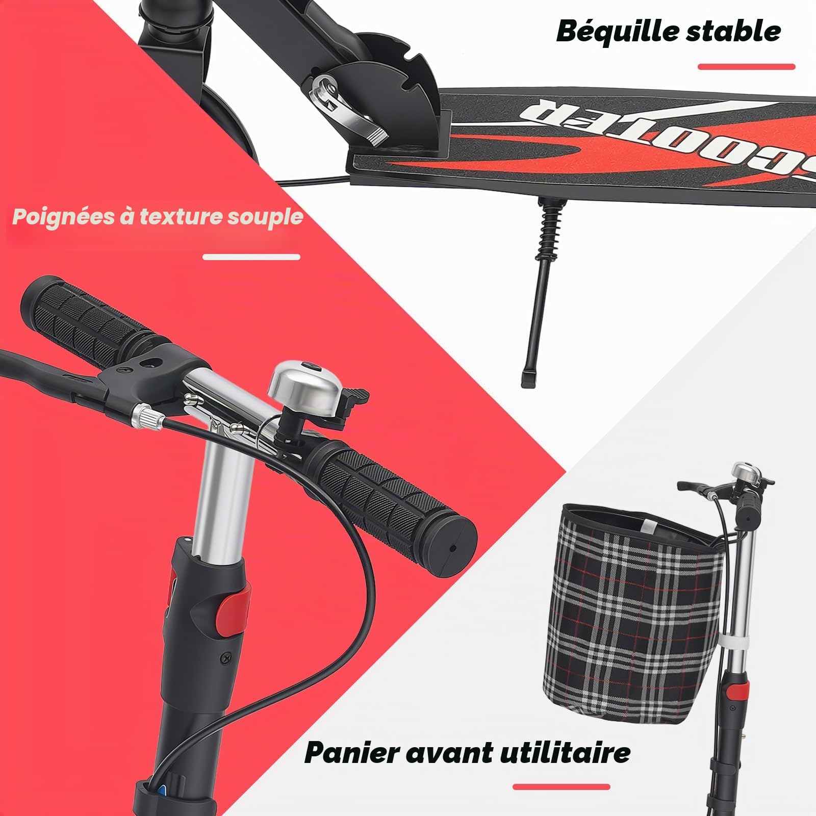 Trottinette pliable TAPMING avec frein à main et à pied, capacité de charge maximale 150 kg, avec panier, hauteur réglable, noir