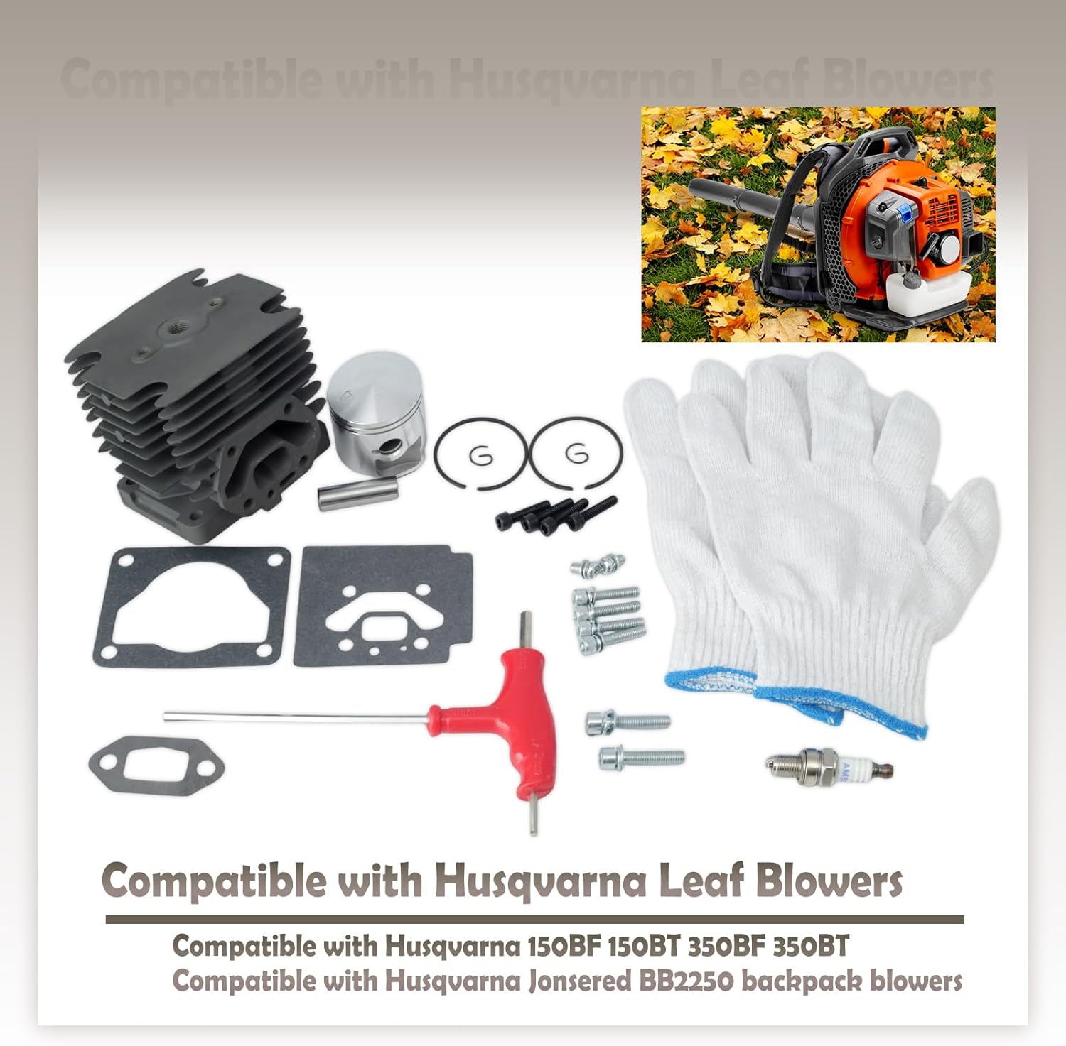 502848701 Cylinder Piston Kit Compatible with Husqvarna 150BF 150BT 350BF 350BT for Jonsered BB2250 Backpack Leaf Blower