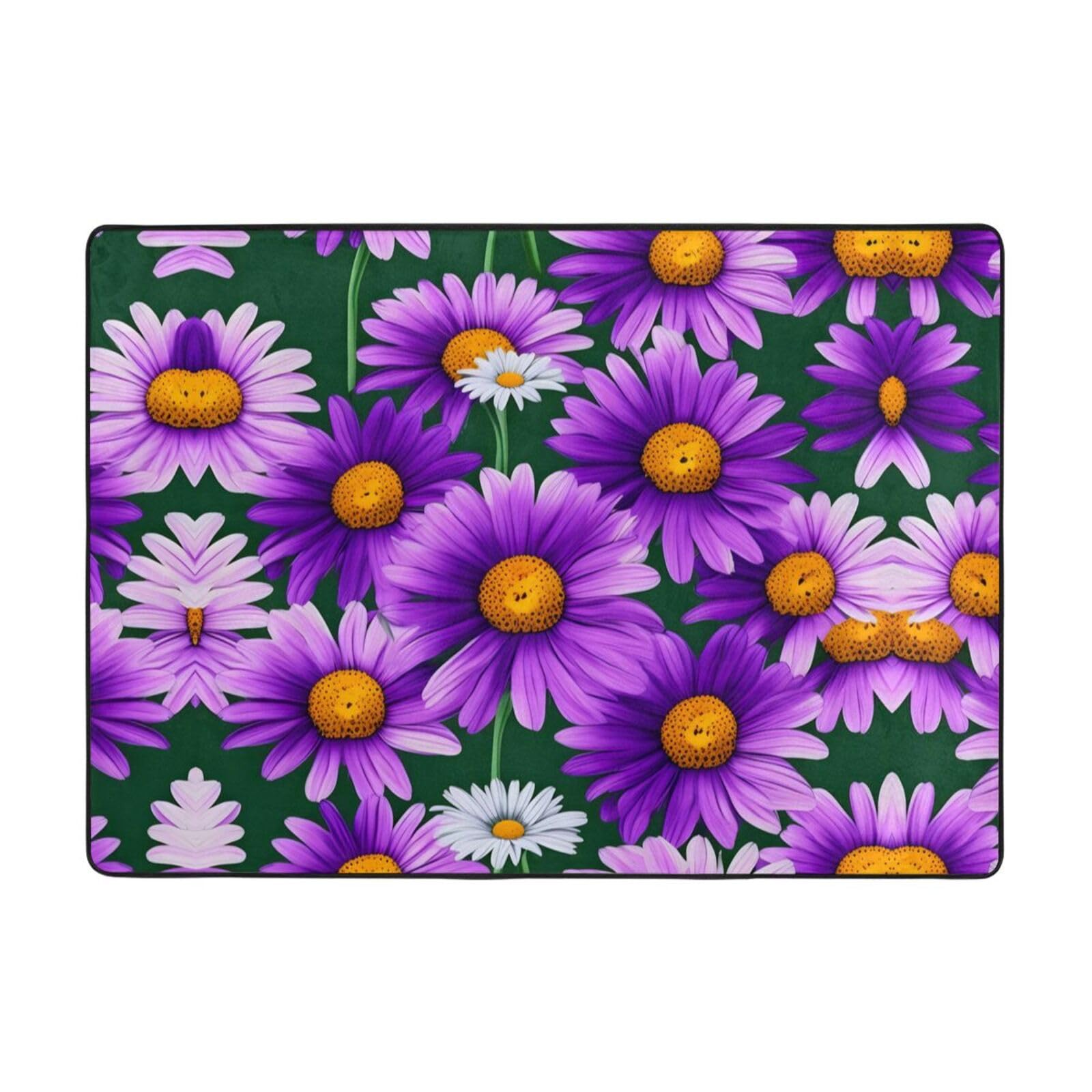 Tapis imprimé marguerites violettes grand format 203x147