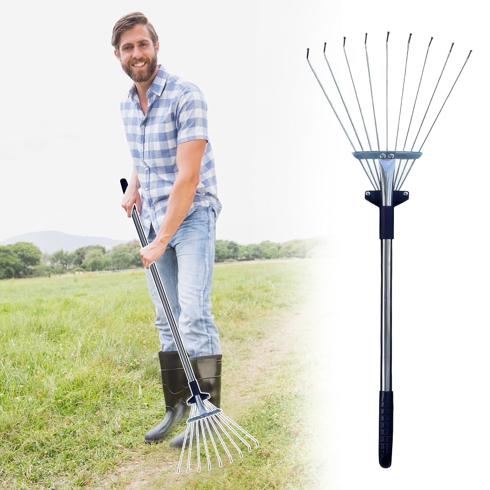 Rastrello Per Foglie Rastrello da giardino in acciaio inossidabile per foglie, 55 - 73 cm/ 82 - 160 cm Rastrello da giardino retrattile in metallo/Piccolo rastrello per tappeto erboso per paesaggi art