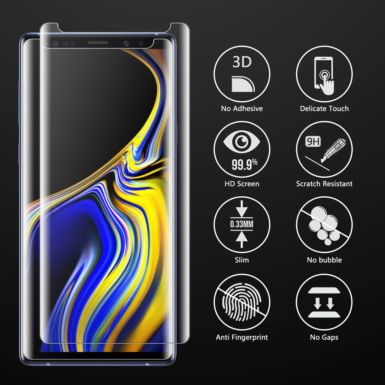 Wееklу Tор Sаlе Roopose Galaxy Note 9 Screen Protector Tempered Glass,3D Curved Full Coverage Liquid Dispersion Tech Repair Function Easy Install Kit for Samsung Galaxy Note 9 (2018) -2 Pack Flаѕh Dеаlѕ - 50% оƒƒ Roopose Galaxy Note 9 Screen Protector Tempered Glass,3D Curved Full Coverage Liquid Dispersion Tech Repair Function Easy Install Kit for Samsung Galaxy Note 9 (2018) -2 Pack