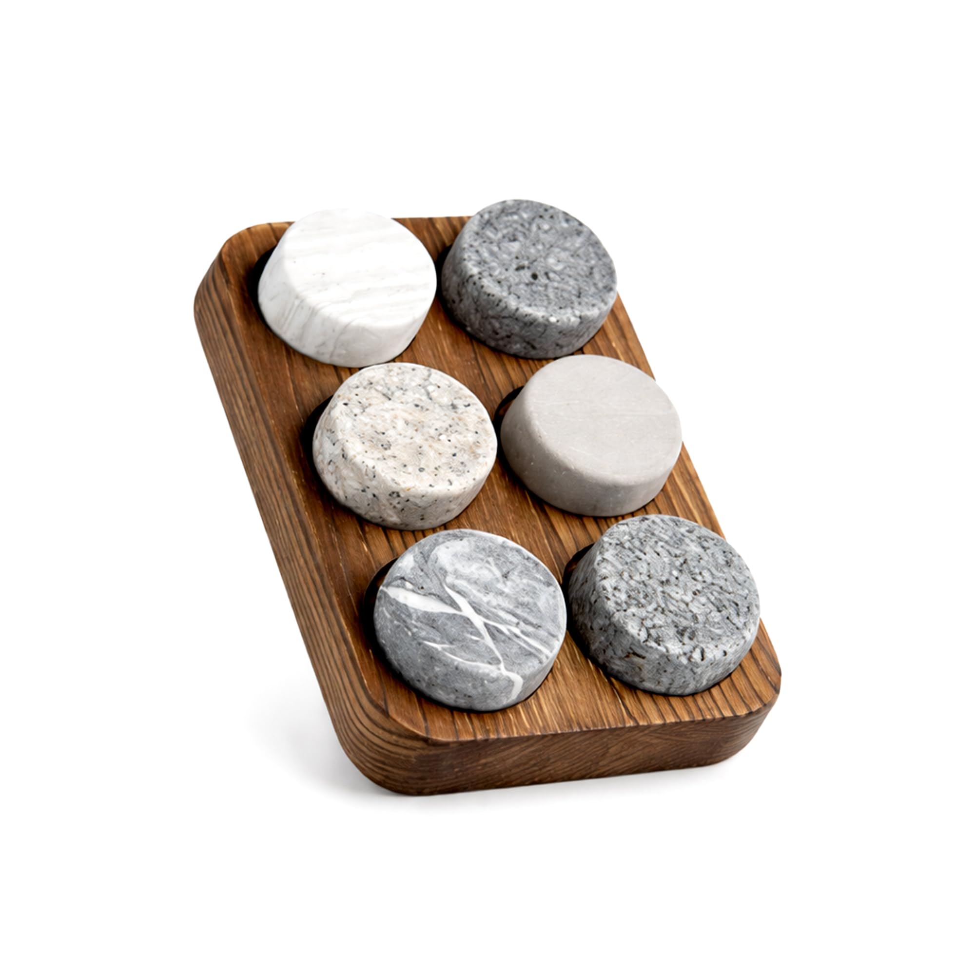 Me Jo Men's Natural Whisky Chilling Stones Set Of 6, Round Granite Whiskey Stones With Wooden Tray, Reusable Ice Stones For Drinks, Cooling Rocks For Whisky Bourbon Scotch Rum, Gift For